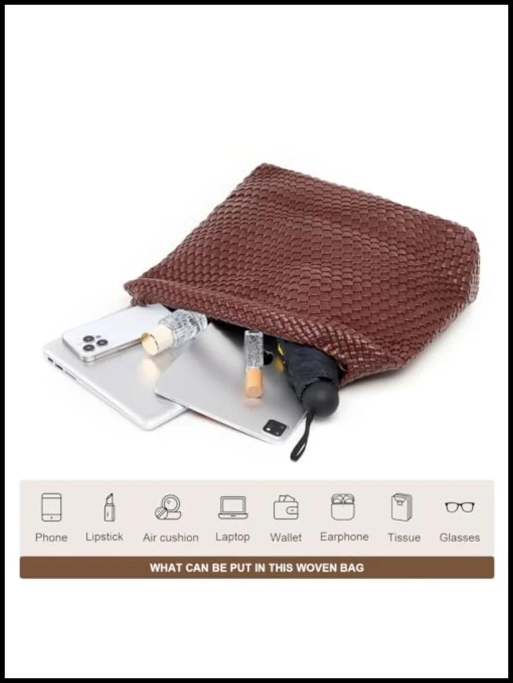 Woven Leather Hobo Tote Bag with Clutch, PU Leather Shoulder Handbag